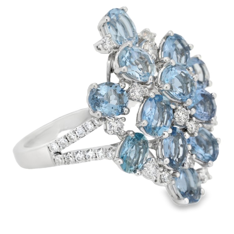 Anello Acquamarina Fantasia ct 3,41 Diamanti ct 0,55 F VS Oro Bianco 18 kt 4,8 gr