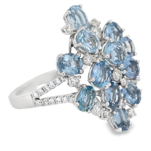 Anello Acquamarina Diamanti ct 0,20 Oro 18 kt