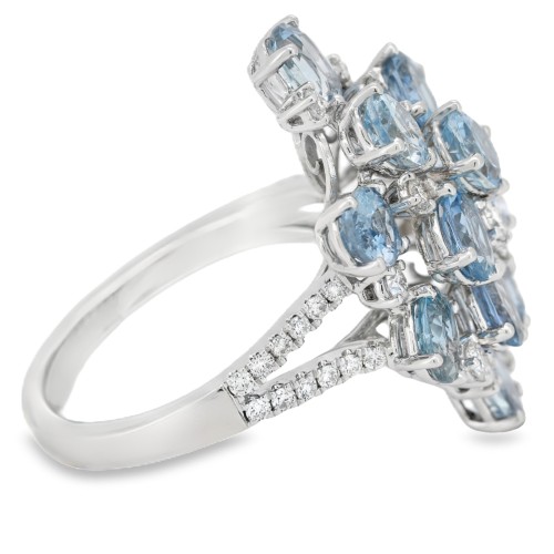 Anello Acquamarina Diamanti ct 0,20 Oro 18 kt