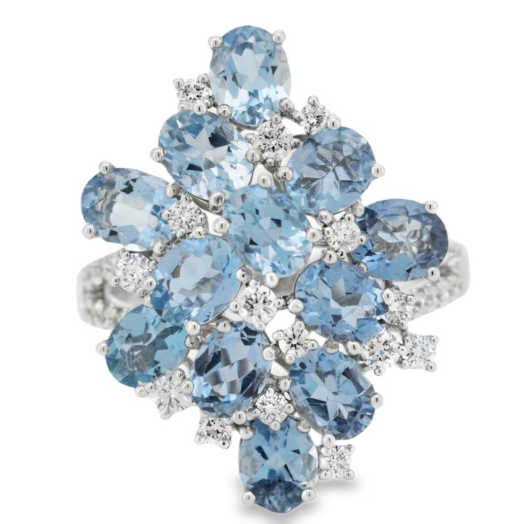 Anello Acquamarina Diamanti ct 0,20 Oro 18 kt