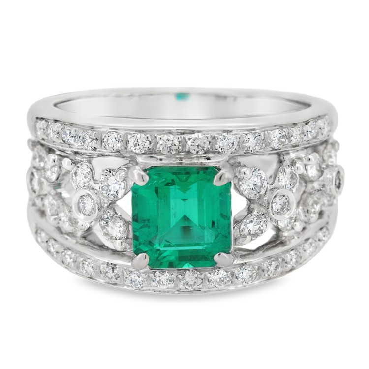 Anello Smeraldo Rettangolare ct 1,45 Diamanti ct 0,82 Oro 18 kt 9,1 gr