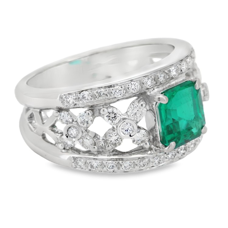 Anello Smeraldo Diamanti ct 0,82 Oro 18 kt