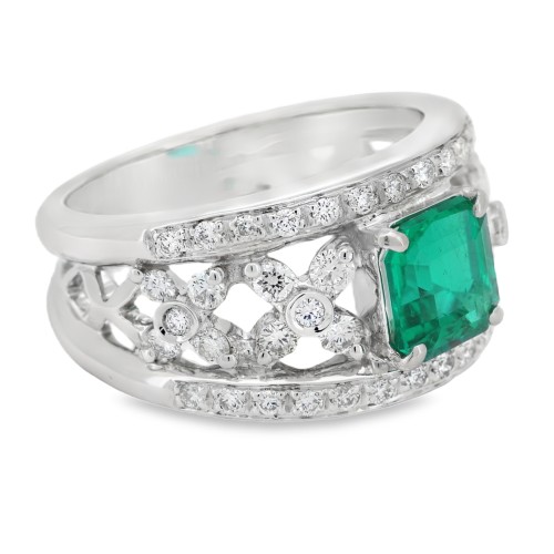 Anello Smeraldo Rettangolare ct 1,45 Diamanti ct 0,82 Oro 18 kt 9,1 gr