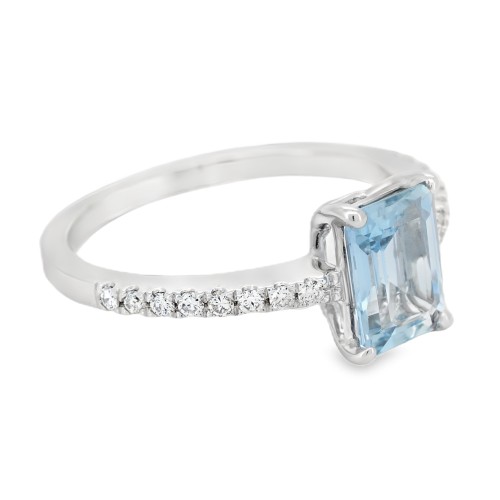 Anello Acquamarina ct 1,15 Diamanti ct 0,135 F VS Oro Bianco 18 kt 3,16 gr