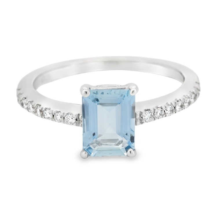 Anello Acquamarina Diamanti ct 0,14 Oro 18 kt