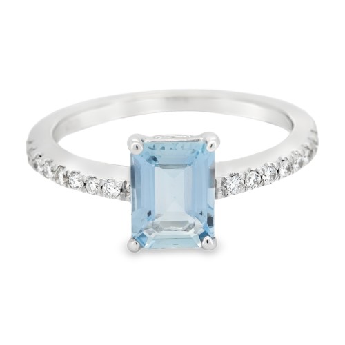 Anello Acquamarina ct 1,15 Diamanti ct 0,135 F VS Oro Bianco 18 kt 3,16 gr