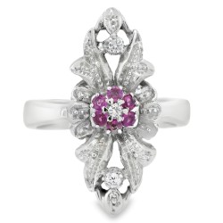 Anello Stile Antico ART DECO Diamanti ct 0,06  rubini ct 0,10 Oro 18 kt 8,5 gr 2