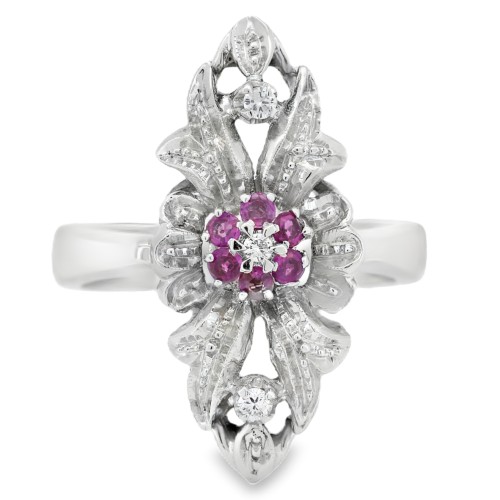 Anello Stile Antico ART DECO Diamanti ct 0,06  rubini ct 0,10 Oro 18 kt 8,5 gr