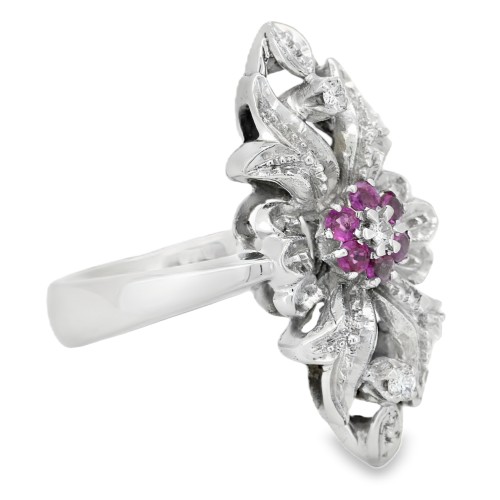 Anello Stile Antico ART DECO Diamanti ct 0,06  rubini ct 0,10 Oro 18 kt 8,5 gr