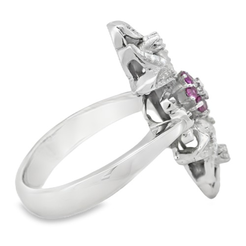 Anello Stile Antico ART DECO Diamanti ct 0,06  rubini ct 0,10 Oro 18 kt 8,5 gr