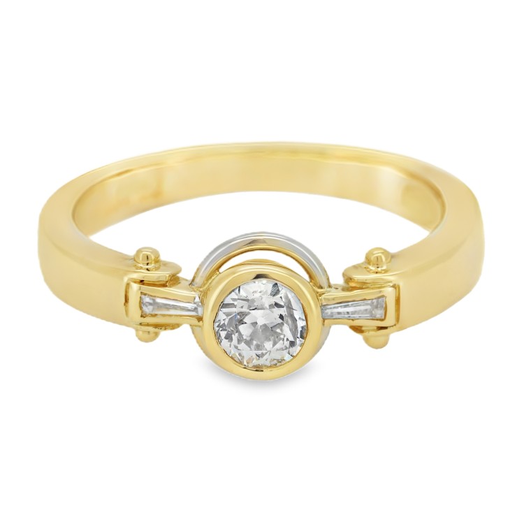 Anello Antico Solitario Diamante ct Taglio Antico 0,32 + 0,10 Oro 18 kt