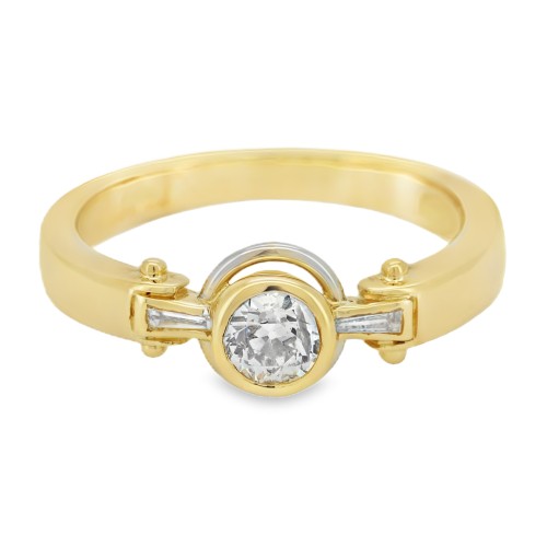 Anello Solitario Diamante ct Taglio Antico 0,32 + 0,10 Oro 18 kt