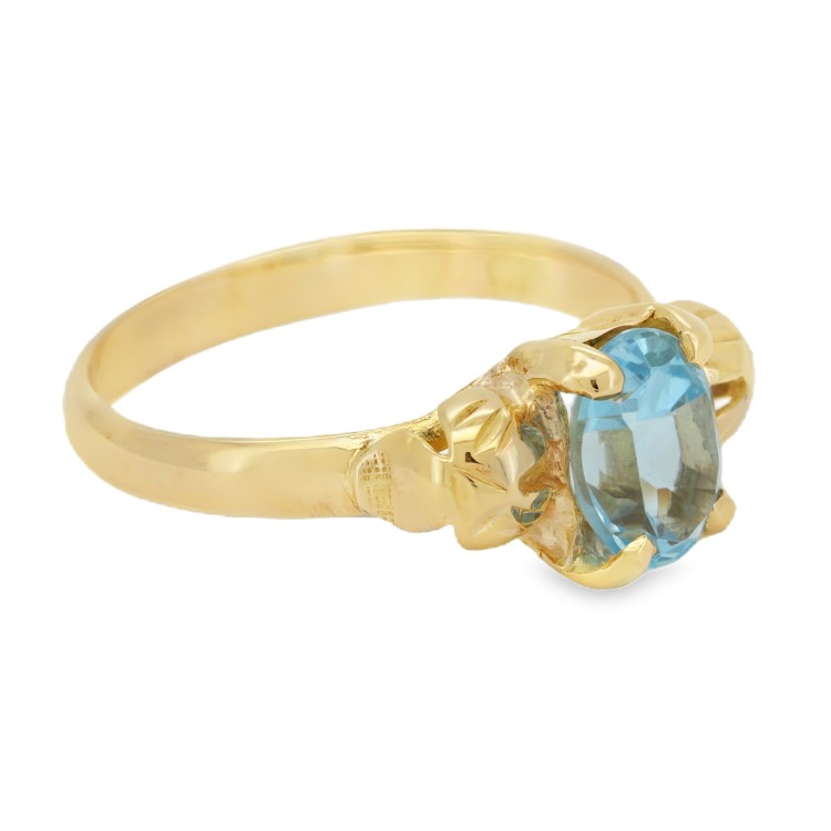 Anello Pietra Topazio Azzurro 7x5 mm Oro Rosato 750 18 kt misure 7 x 5,5 x 4,6 mm 2,4 gr
