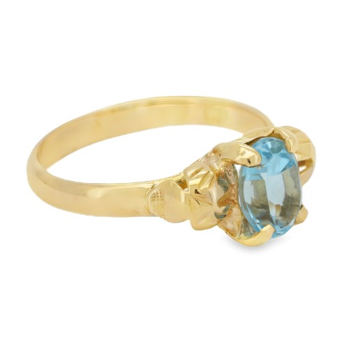 Anello Pietra Topazio Azzurro 7x5 mm Oro Rosato 750 18 kt misure 7 x 5,5 x 4,6 mm 2,4 gr
