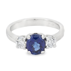 Anello Zaffiro Blu ct 1,71 Diamanti ct 0,47 F VS2 Oro Bianco 18 kt  4,67 gr 2