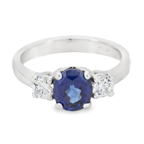 Anello Zaffiro BLU ct 1,75 e Diamanti ct 0,47 F VS2 e Oro Bianco 18 kt  4,67 gr