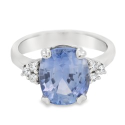 Anello Zaffiro Blu Chiaro ct 7,06 Diamanti ct 0,18 F VS Oro Bianco 18 kt 6,68 gr Cornflower Blue 2