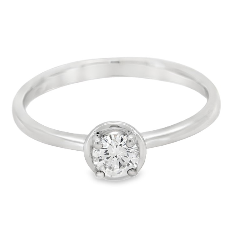 Anello Solitario Diamante Modello Disco ct 0,28 F VVS  Oro bianco 750 °° 18 kt peso 2,15gr