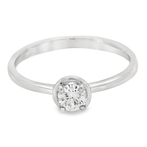 Anello Solitario Diamante Modello Disco ct 0,28 F VVS  Oro bianco 750 °° 18 kt peso 2,15gr