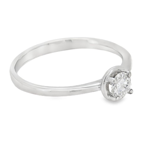 Anello Solitario Diamante Modello Disco ct 0,28 F VVS  Oro bianco 750 °° 18 kt peso 2,15gr