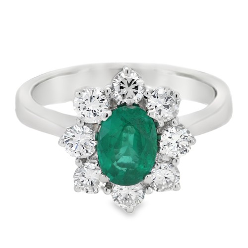 Anello Smeraldo Margherita ct 0,84  certificato IGI Diamanti ct 0,79 F VS Oro 750 18 kt 4,74 gr