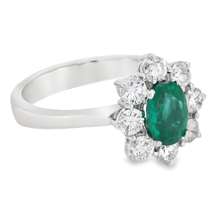 Anello Smeraldo Margherita ct 0,84  certificato IGI Diamanti ct 0,79 F VS Oro 750 18 kt 4,74 gr