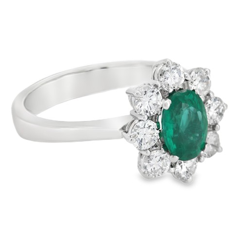 Anello Smeraldo Margherita ct 0,84  certificato IGI Diamanti ct 0,79 F VS Oro 750 18 kt 4,74 gr