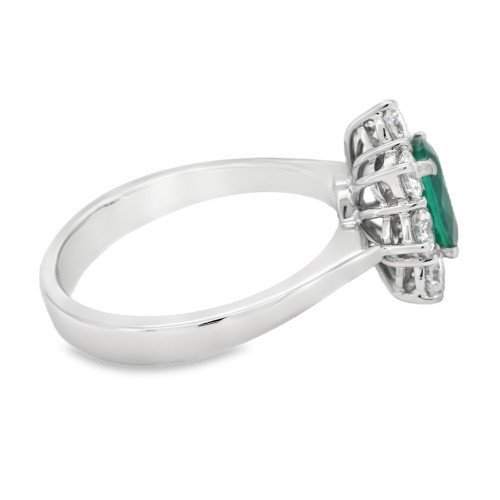 Anello Smeraldo Margherita ct 0,84  certificato IGI Diamanti ct 0,79 F VS Oro 750 18 kt 4,74 gr