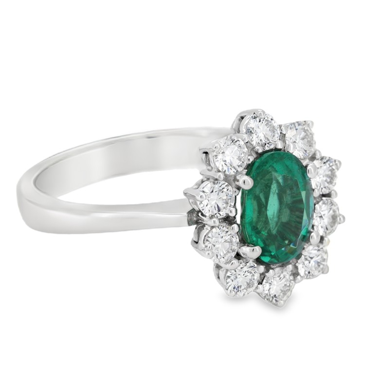 Anello Smeraldo Margherita ct 1,23 Diamanti ct 0,70 F VS Oro 750 18 kt 5,03 gr