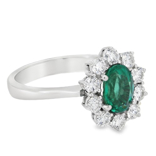 Anello Smeraldo Margherita ct 1,23 Diamanti ct 0,70 F VS Oro 750 18 kt 5,03 gr