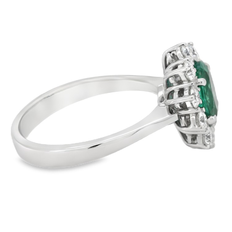 Anello Smeraldo Margherita ct 1,23 Diamanti ct 0,70 F VS Oro 750 18 kt 5,03 gr