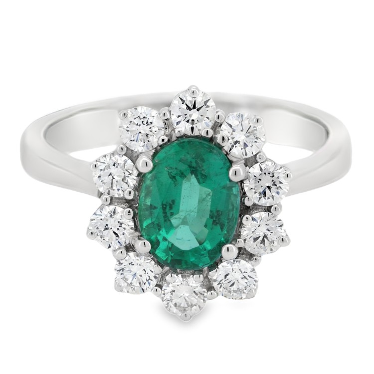 Anello Smeraldo Margherita ct 1,23 Diamanti ct 0,70 F VS Oro 750 18 kt 5,03 gr