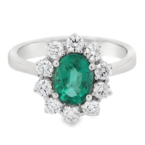 Anello Smeraldo Margherita ct 1,23 Diamanti ct 0,70 F VS Oro 750 18 kt 5,03 gr