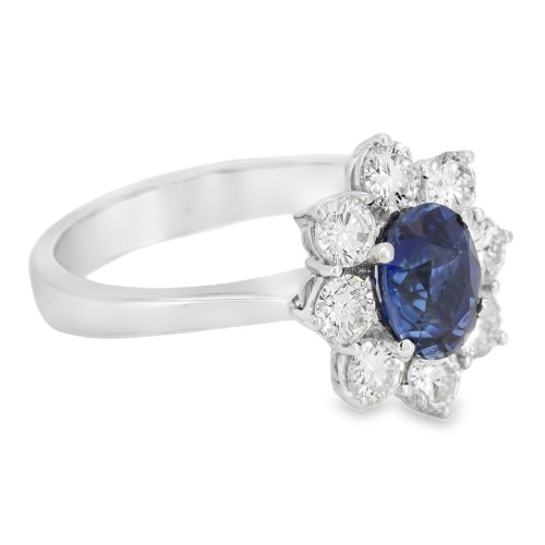 Anello Margherita Zaffiro BLU ct 1,37 con certificato IGI e Diamanti taglio a brillante ct 0,99 FG VS2 e Oro Bianco 750 18 kt 5
