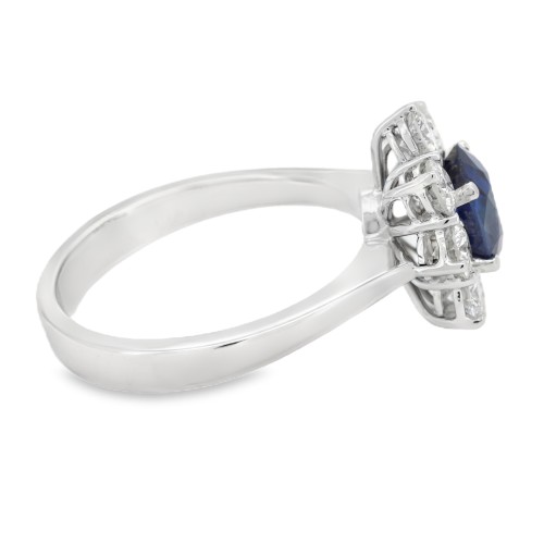 Anello Margherita Zaffiro BLU ct 1,37 con certificato IGI e Diamanti taglio a brillante ct 0,99 FG VS2 e Oro Bianco 750 18 kt 5