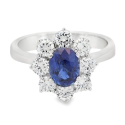 Anello Margherita Zaffiro Blu ct 1,37 Diamanti ct 0,99 FG VS2 Oro Bianco 18 kt 5,14 gr 2