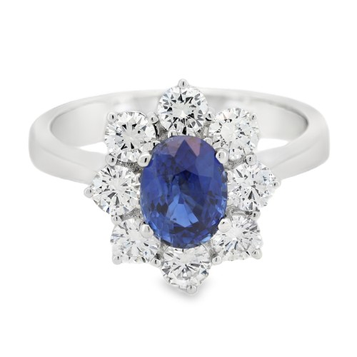 Anello Margherita Zaffiro BLU ct 1,37 con certificato IGI e Diamanti taglio a brillante ct 0,99 FG VS2 e Oro Bianco 750 18 kt 5