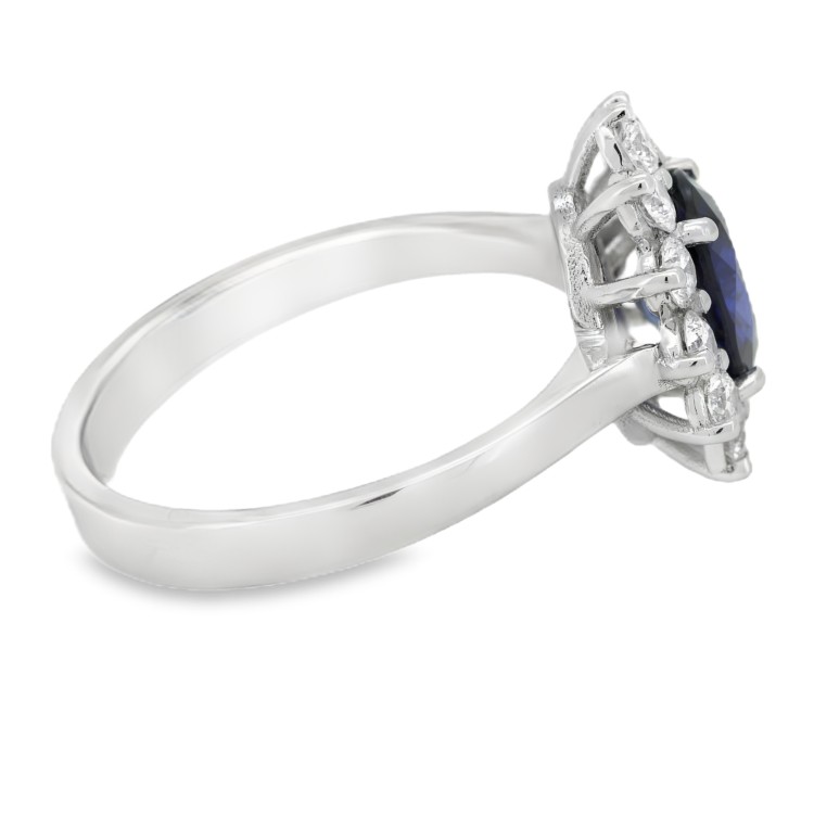 Anello Margherita Zaffiro BLU ct 1,51 certificato IGI 407923628  Diamanti taglio a brillante ct 0,60 F VS e Oro Bianco 750 18 k