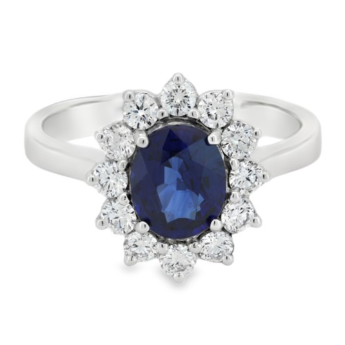 Anello Margherita Zaffiro BLU ct 1,51 certificato IGI 407923628  Diamanti taglio a brillante ct 0,60 F VS e Oro Bianco 750 18 k
