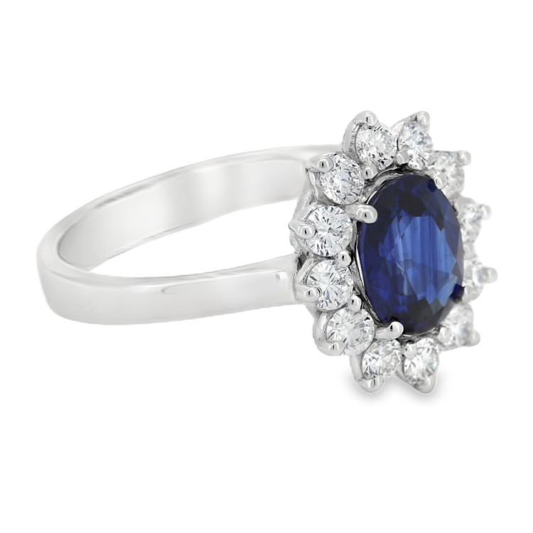 Anello Margherita Zaffiro BLU ct 1,51 certificato IGI 407923628  Diamanti taglio a brillante ct 0,60 F VS e Oro Bianco 750 18 k