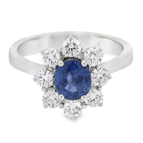Anello Margherita Zaffiro ct 1,21 Diamanti ct 0,84 F VS2  Oro 18 kt 4,8 gr