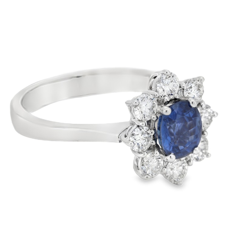 Anello Margherita Zaffiro ct 1,21 Diamanti ct 0,84 F VS2  Oro 18 kt 4,8 gr