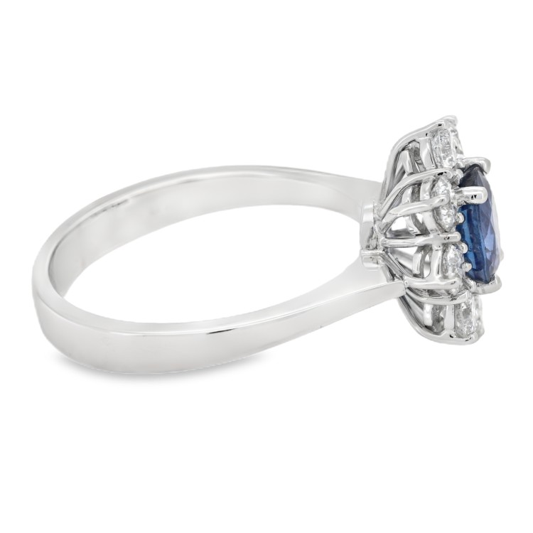 Anello Margherita Zaffiro ct 1,21 Diamanti ct 0,84 F VS2  Oro 18 kt 4,8 gr