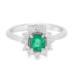 Anello Margherita Smeraldo Ovale ct 0,57 misura 6 x 5 mm IGI Diamanti ct 0,47 F VS Oro Bianco 18 kt 3,40 gr 2
