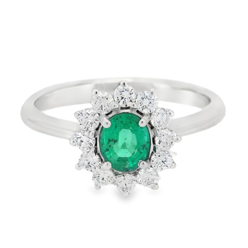 Anello Smeraldo Margherita ct 0,57 misura 6 x 5 mm con certificato IGI Diamanti ct 0,47 F VS Oro 750 18 kt 3,40 gr