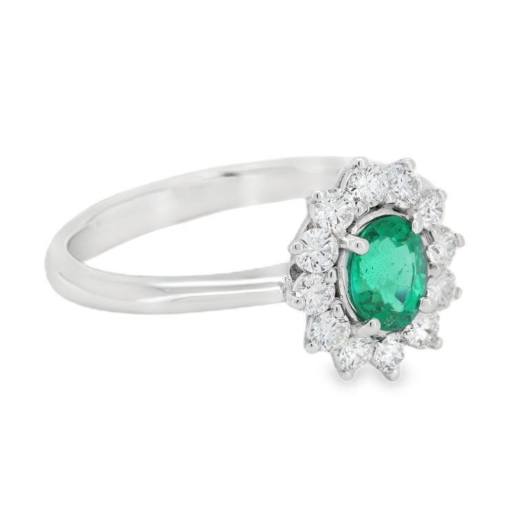Anello Smeraldo Margherita ct 0,57 misura 6 x 5 mm con certificato IGI Diamanti ct 0,47 F VS Oro 750 18 kt 3,40 gr