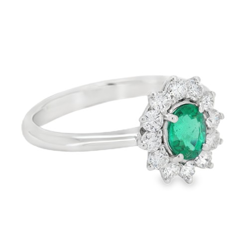 Anello Smeraldo Margherita ct 0,57 misura 6 x 5 mm con certificato IGI Diamanti ct 0,47 F VS Oro 750 18 kt 3,40 gr