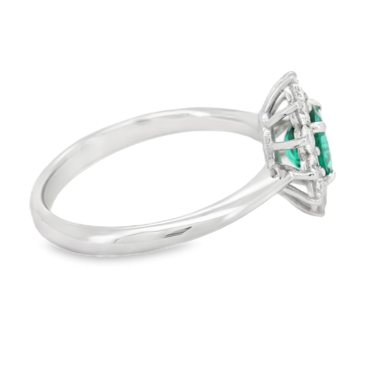 Anello Smeraldo Margherita ct 0,57 misura 6 x 5 mm con certificato IGI Diamanti ct 0,47 F VS Oro 750 18 kt 3,40 gr