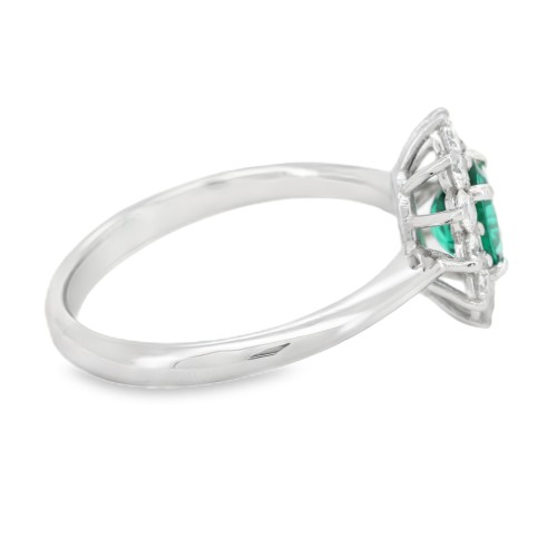 Anello Smeraldo Margherita ct 0,57 misura 6 x 5 mm con certificato IGI Diamanti ct 0,47 F VS Oro 750 18 kt 3,40 gr