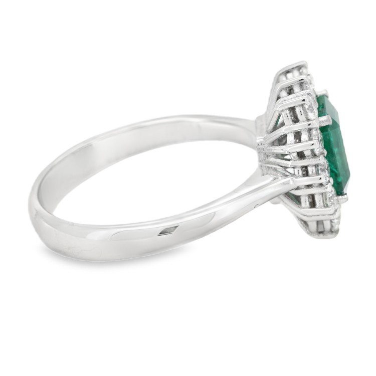 Anello Margherita Smeraldo Rettangolare ct 1,10 IGI  Diamanti ct 0,56 F SI1 Oro Bianco 18 kt 4,74 gr